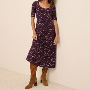 Pact Organic Berry Polka Dot Fit & Flare Signature Scoop Dress Size Small